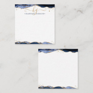 Blue Agate Geode Script Monogram Gold Glitter Note Card