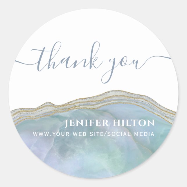 Blue agate geode thank you classic round sticker (Front)