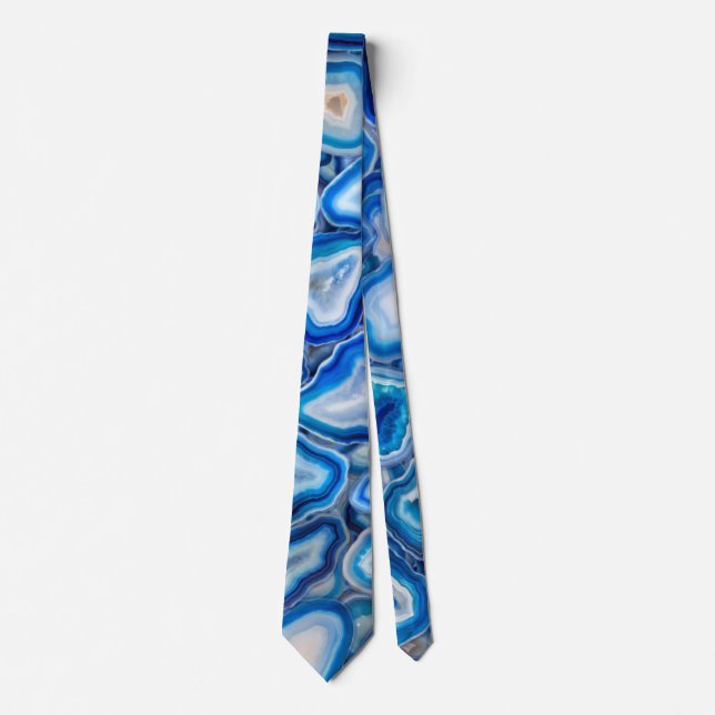 Blue Agate Geodes crystals pattern Neck Tie (Front)