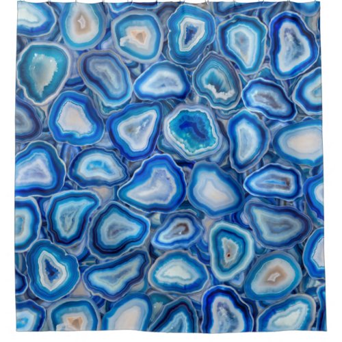 Blue Agate Geodes crystals pattern Shower Curtain