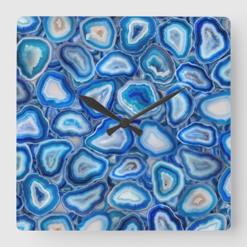 Blue Agate Geodes crystals pattern Square Wall Clock