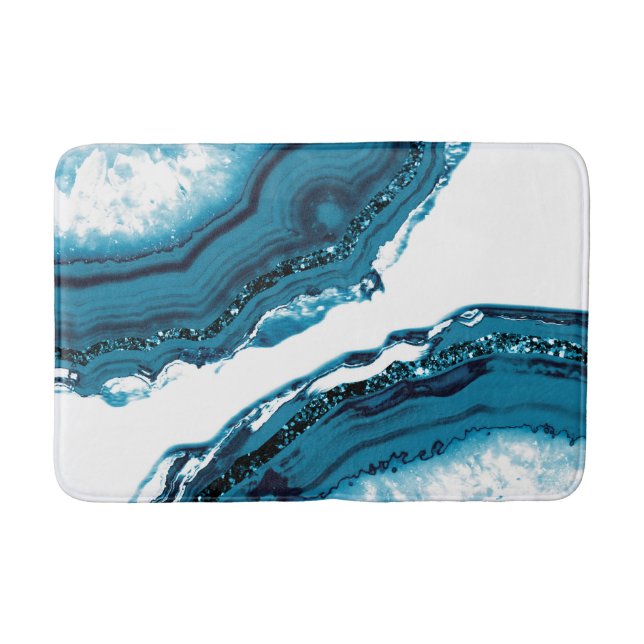 Blue Agate Glitter Glam #1 Bath Mat (Front)