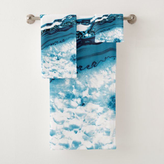 Blue Agate Glitter Glam #1 Bath Towel Set (Insitu)