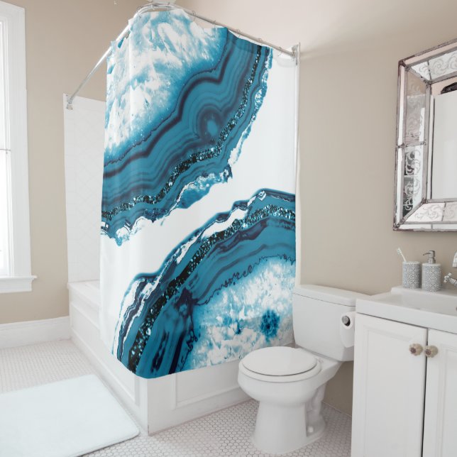 Blue Agate Glitter Glam #1 Shower Curtain (In Situ)