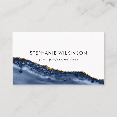 Blue Agate  Gold Border Watercolor Business Card