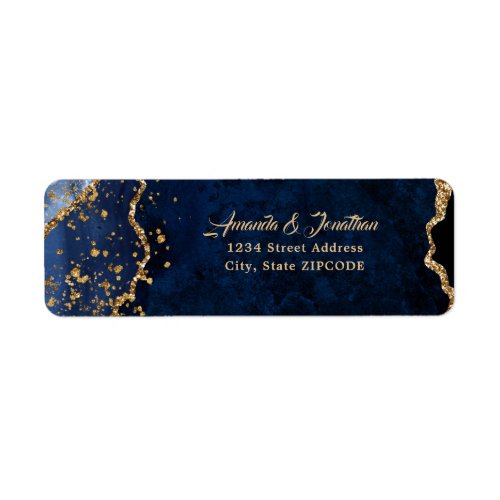 Blue Agate Gold Confetti Glitter Wedding Label