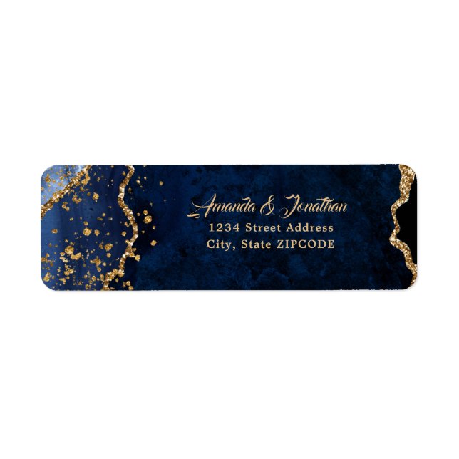 Blue Agate Gold Confetti Glitter Wedding Label (Front)