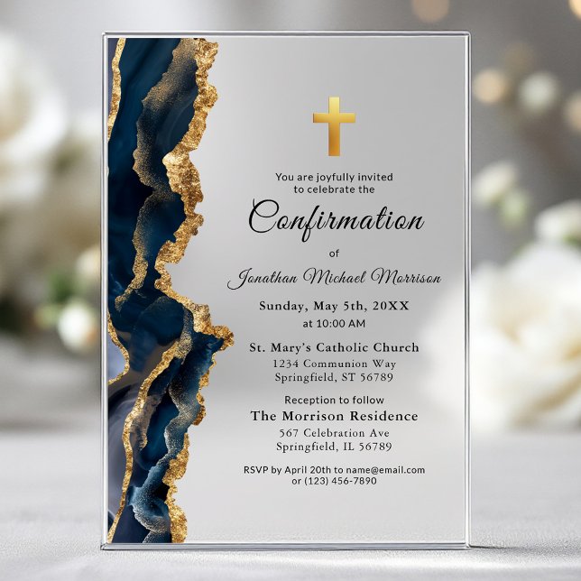 Blue Agate Gold Confirmation Acrylic Invitations (Creator Uploaded)