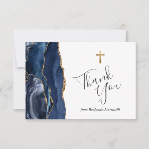 Blue Agate Gold First Communion Thank You