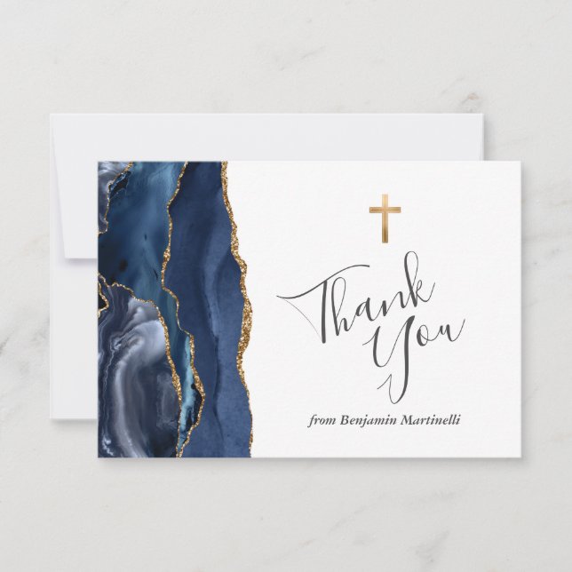 Blue Agate Gold First Communion Thank You (Front)