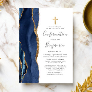  Blue Agate Gold Glitter Confirmation Invitation