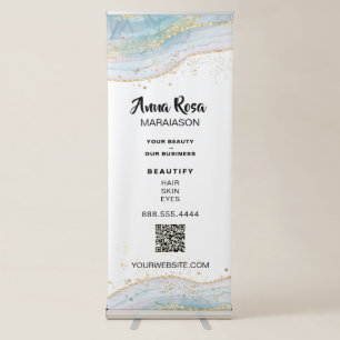 *~* Blue Agate Gold Glitter QR Beauty Girly Spa Retractable Banner