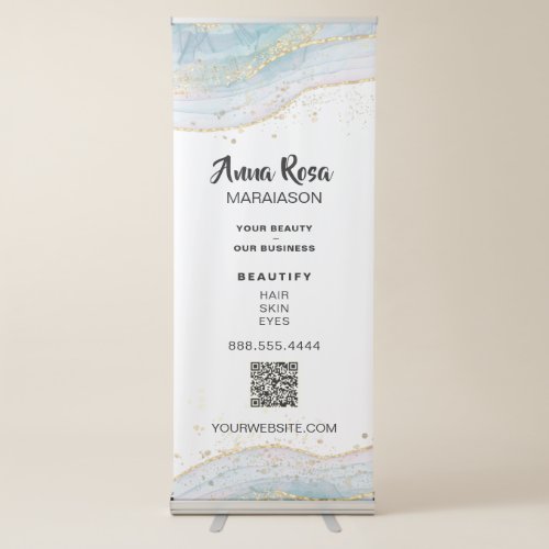 *~* Blue  Agate Gold Glitter QR Beauty Girly Spa Retractable Banner