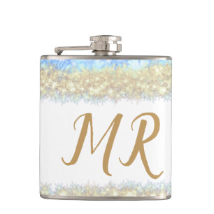 blue agate gold glitter sparkle monogram name text flask