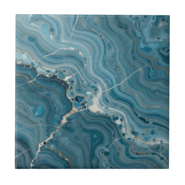 Blue Agate Gold Vein Marble Ceramic Tile (Front)