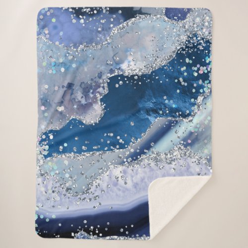  Blue Agate Holo GLITTER Celestial Ocean AP8 Sherpa Blanket