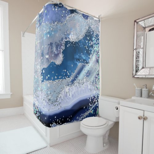  Blue Agate Holo GLITTER Celestial Ocean AP8  Shower Curtain