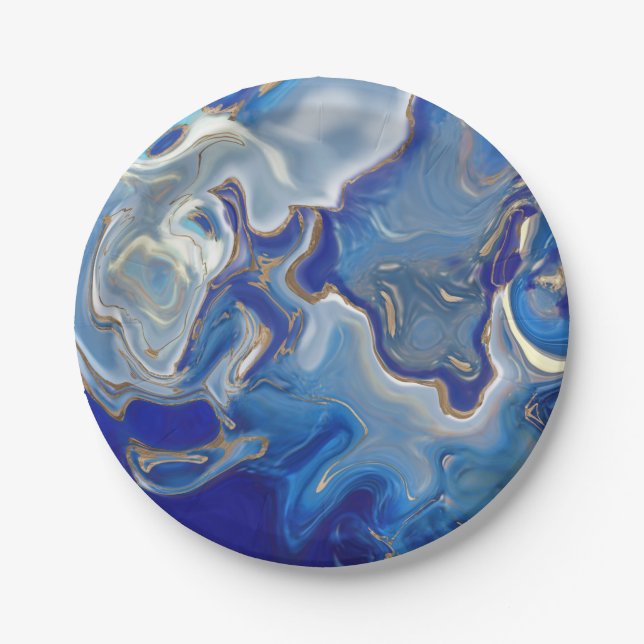 Blue agate Liquid Marble Paper Plates (Front)