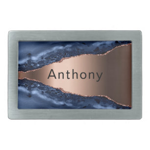 Blue agate marble copper name belt buckle