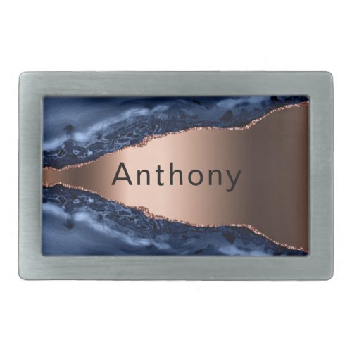 Blue agate marble copper name belt buckle