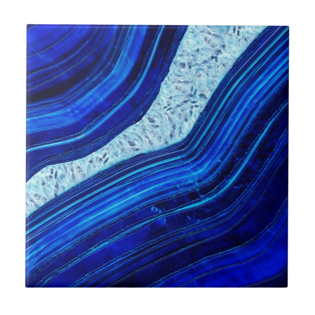 Blue Agate Marble Digital Art Ceramic Tile (Front)