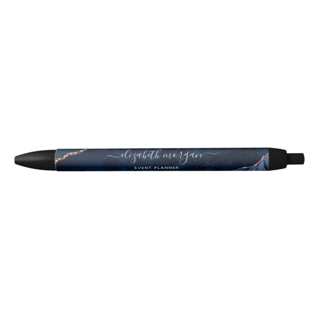 Blue Agate Marble Gold Glitter Signature Script Pen (Front)