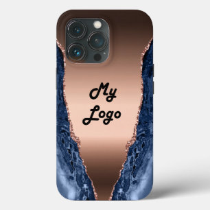 Blue agate marble rose gold business logo iPhone 13 pro case