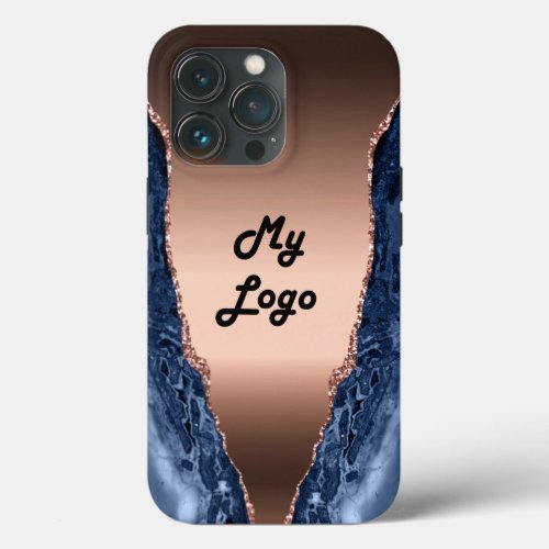 Blue agate marble rose gold business logo iPhone 13 pro case