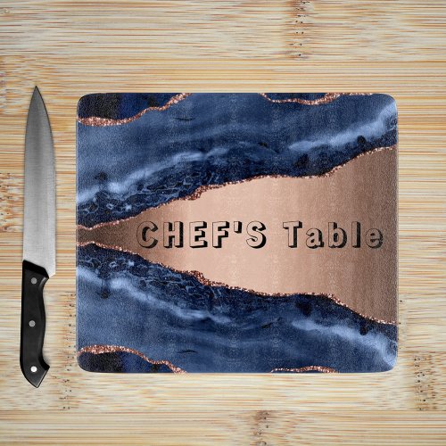 Blue agate marble rose gold chefs table cutting board