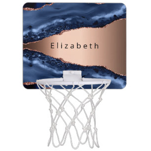 Blue agate marble rose gold name monogram mini basketball hoop