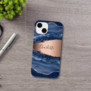 Blue agate marble rose gold name script Case-Mate iPhone 14 case
