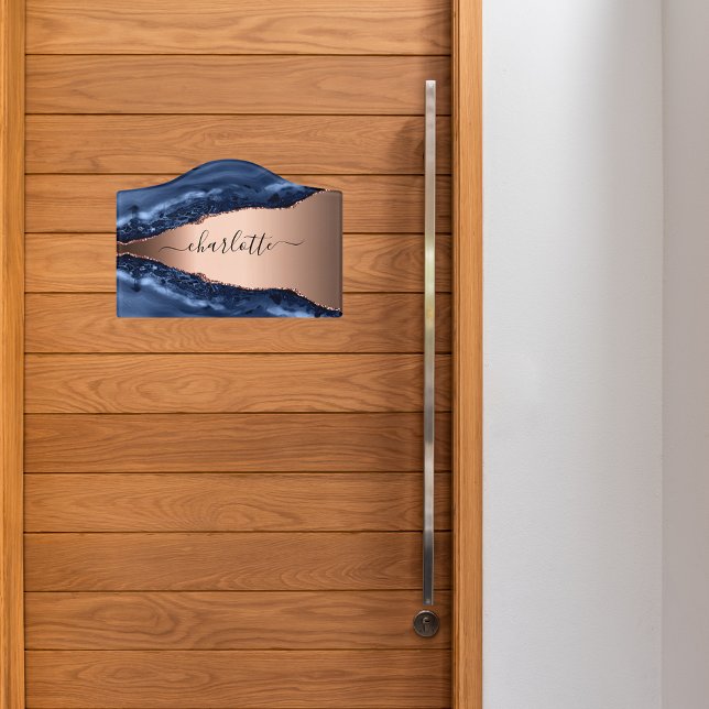 Blue agate marble rose gold name script door sign (Creator Uploaded)