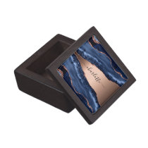 Blue agate marble rose gold name script gift box