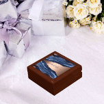 Blue agate marble rose gold name script gift box<br><div class="desc">A dark blue and rose gold agate,  marble stone print as background Personalize and add your name. The name is written with a modern hand lettered style script with swashes. 
To keep the swashes only delete the sample name,  leave the spaces or emoji's in front and after the name.</div>