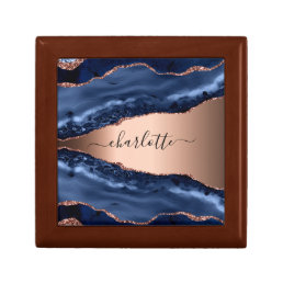 Blue agate marble rose gold name script gift box