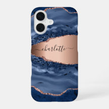 Blue agate marble rose gold name script