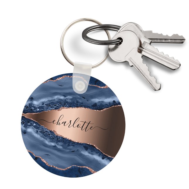 Blue agate marble rose gold name script keychain (Creator Uploaded)
