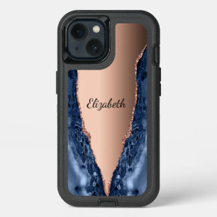 Blue agate marble rose gold name script iPhone 13 case