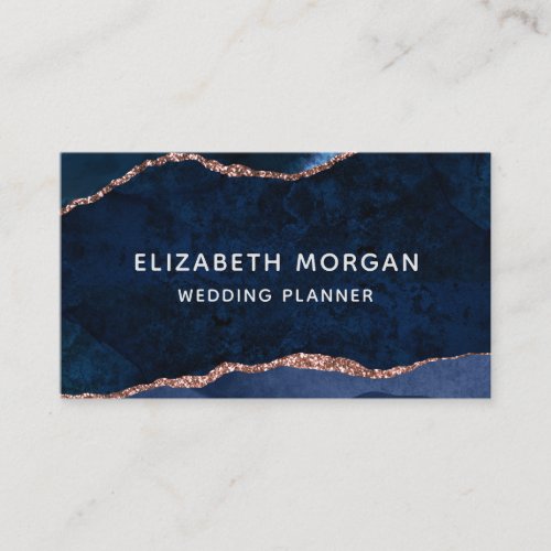 Blue Agate Marble Rose Gold Watercolor Business Card