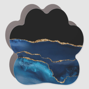 Blue Agate Marble Shiny Golden Glitter Chic Glam Car Magnet