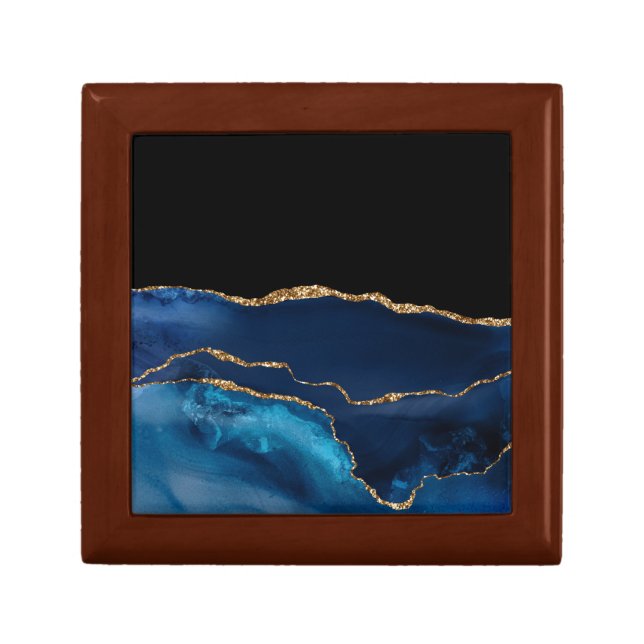 Blue Agate Marble Shiny Golden Glitter Chic Glam Gift Box (Front)
