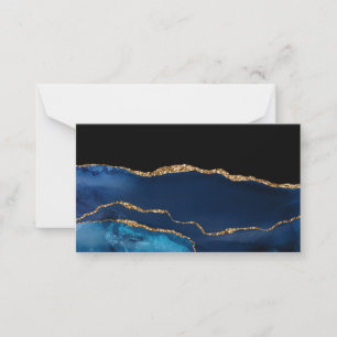 Blue Agate Marble Shiny Golden Glitter Chic Glam Note Card
