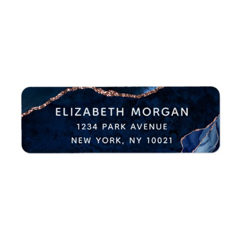 Blue Agate Marble Watercolor Rose Gold Glitter Lab Label