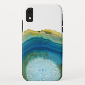 Blue Agate Monogram Cool Abstract Marble Gemstone Iphone Xr Case by red_dress at Zazzle