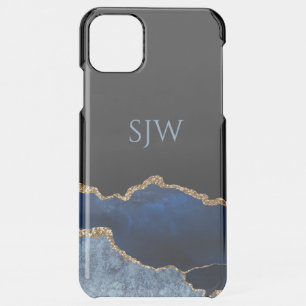 Blue Agate Monogram Gold Glitter iPhone 11 Pro Max Case