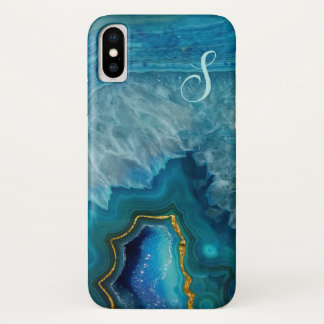 Blue Agate Monogrammed iphone X Case