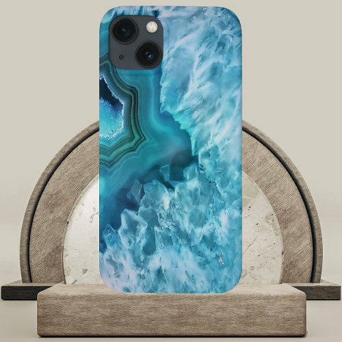 Blue Agate Semi Precious Gemstone Geode Crystal  iPhone 13 Case