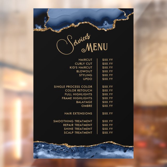 Blue Agate Services Menu Window Cling (Sheet 2)