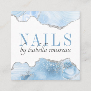 Blue Agate Silver Glitter Nails Manicurist Square Business Card