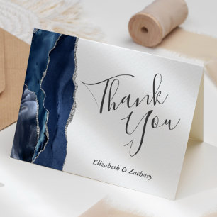 Blue Agate Silver Wedding Thank You Card